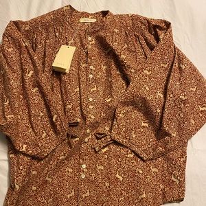 NWT O’Keefe blouse S prancing fawn floral